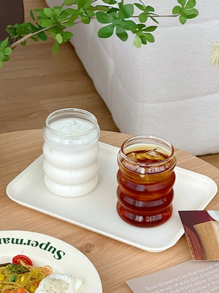 Glass Cup Household Corrugated Glass Cup Coffee Milk Cup Transparent Glasses Ice Juice Mug Tea Cup Drinkware Retro